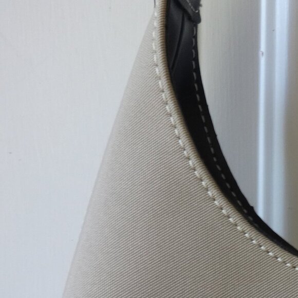 BPI Creations shoulder bag , tan canvas, black faux leather trim, top zip, NWT, - Picture 15 of 16